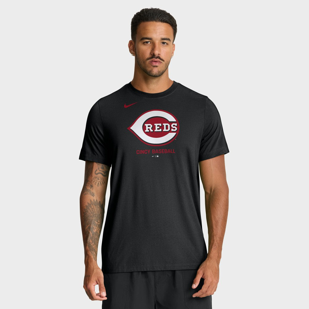 Cincinnati Reds Tri-Blend Logo T-Shirt - Black | Nike