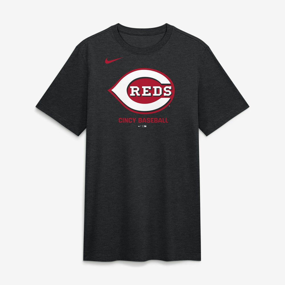 Cincinnati Reds Tri-Blend Logo T-Shirt - Black | Nike