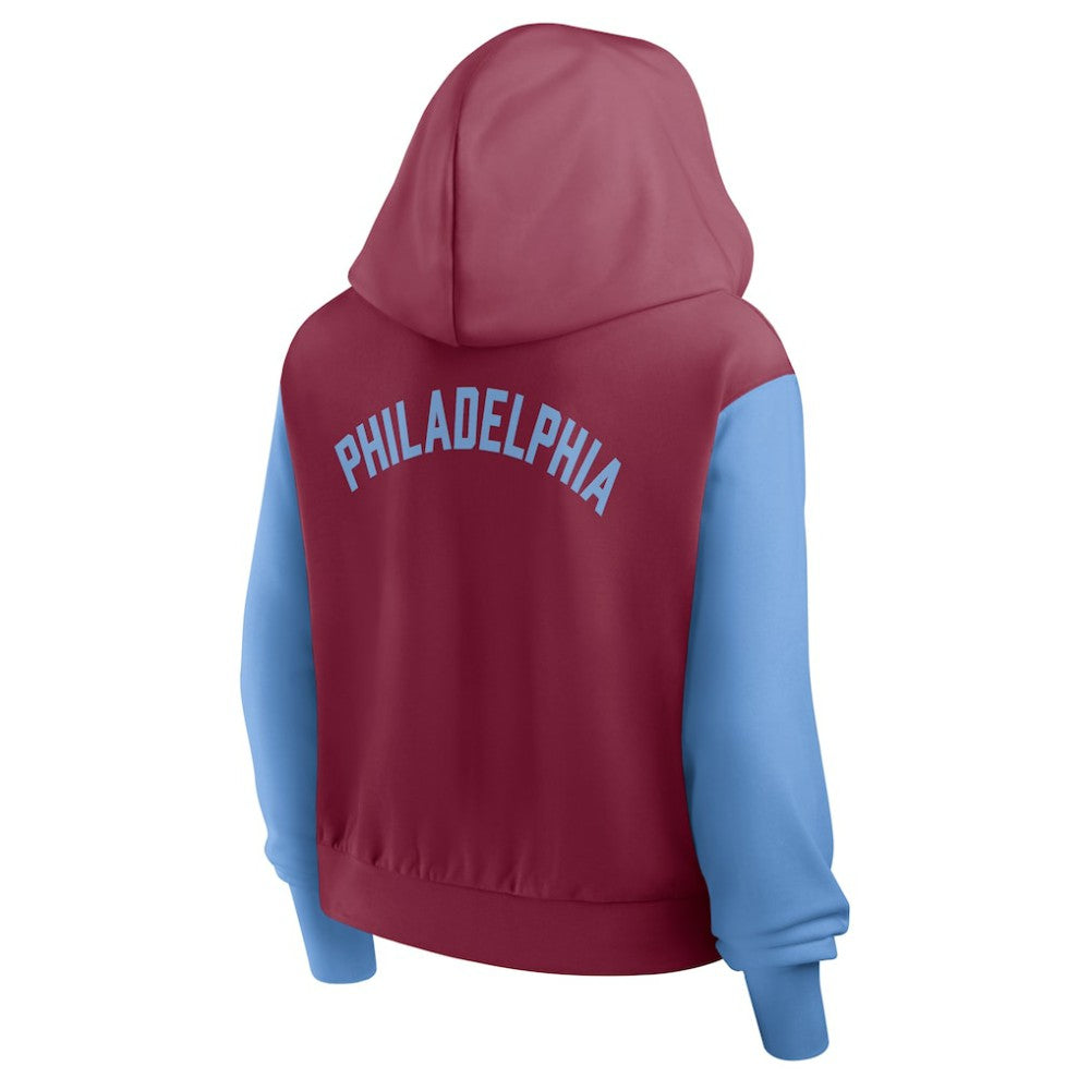 Philadelphia Phillies Women's Cooperstown Collection Cropped Full-Zip Hoodie - Burgundy/Light Blue | Nike