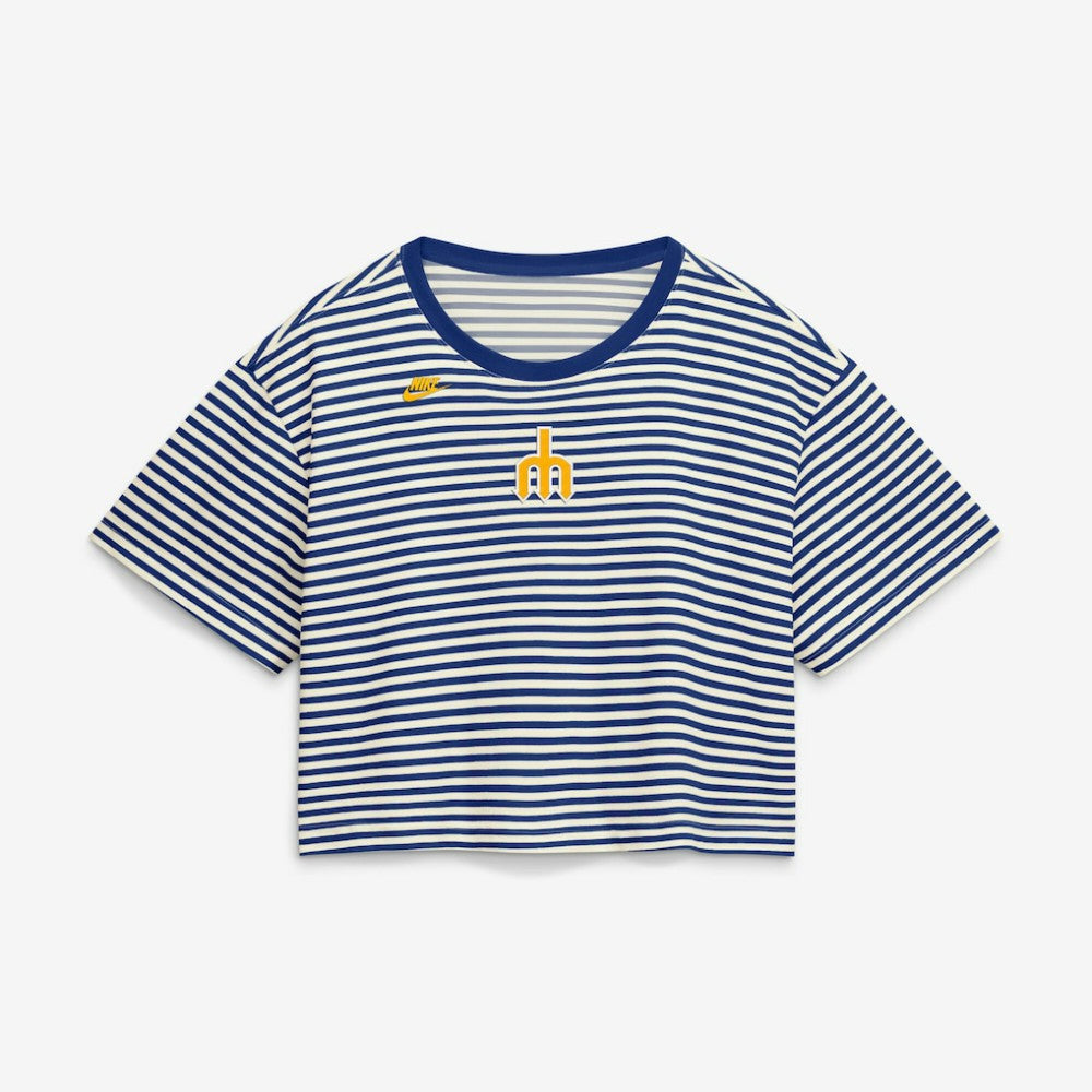 Seattle Mariners Women's Cooperstown Collection Striped Cropped T-Shirt - Royal/Cream | Nike