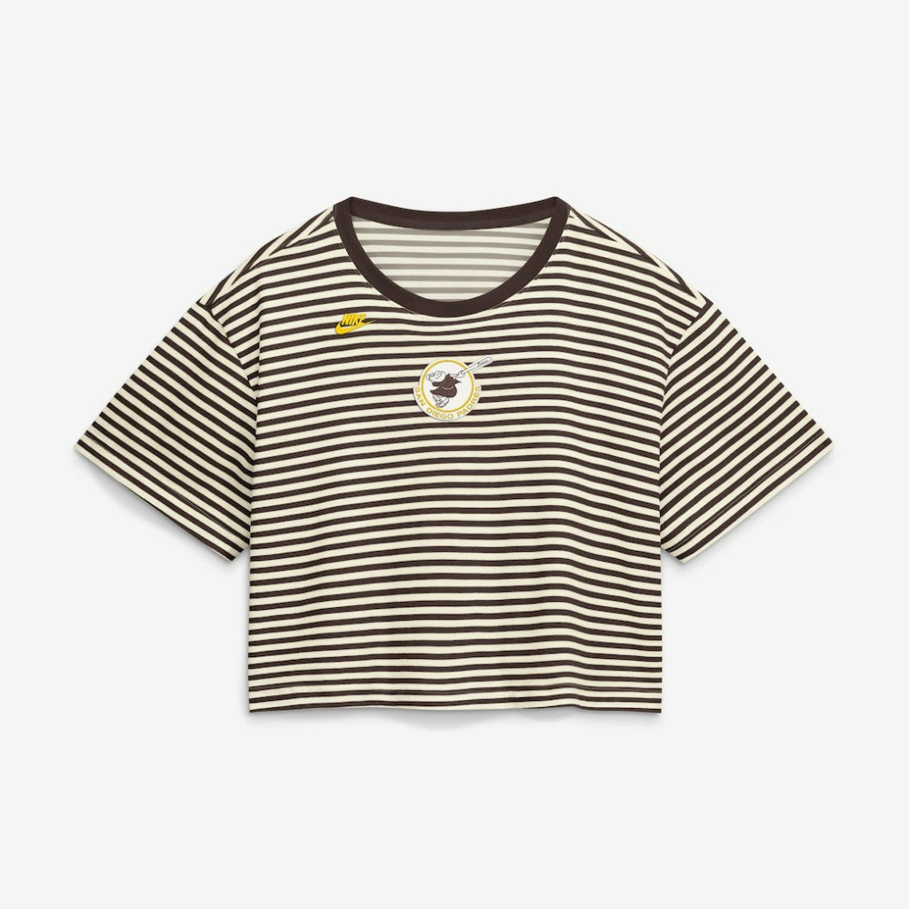 San Diego Padres Women's Cooperstown Collection Striped Cropped T-Shirt - Brown/Cream | Nike