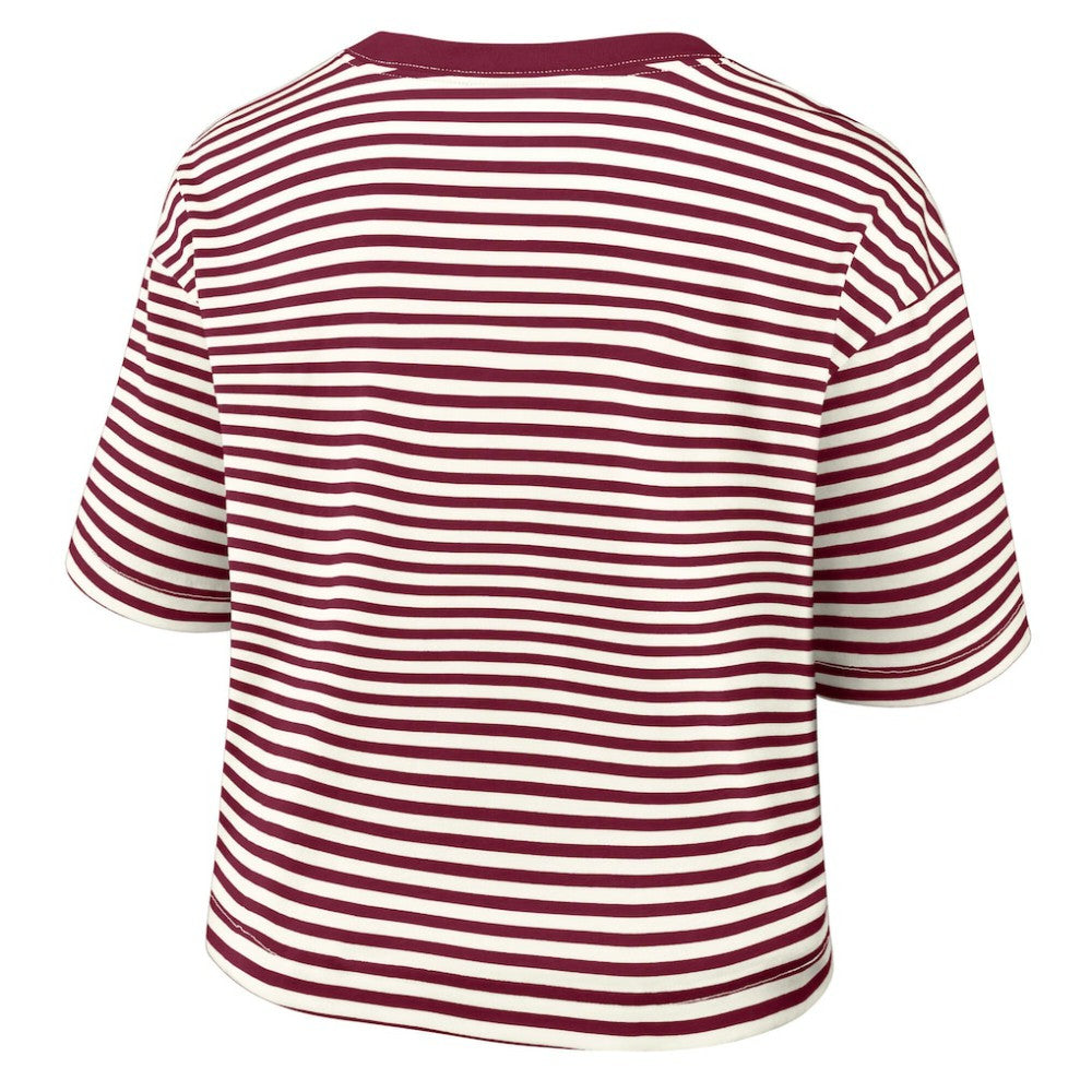 Philadelphia Phillies Women's Cooperstown Collection Striped Cropped T-Shirt - Burgundy/Cream | Nike