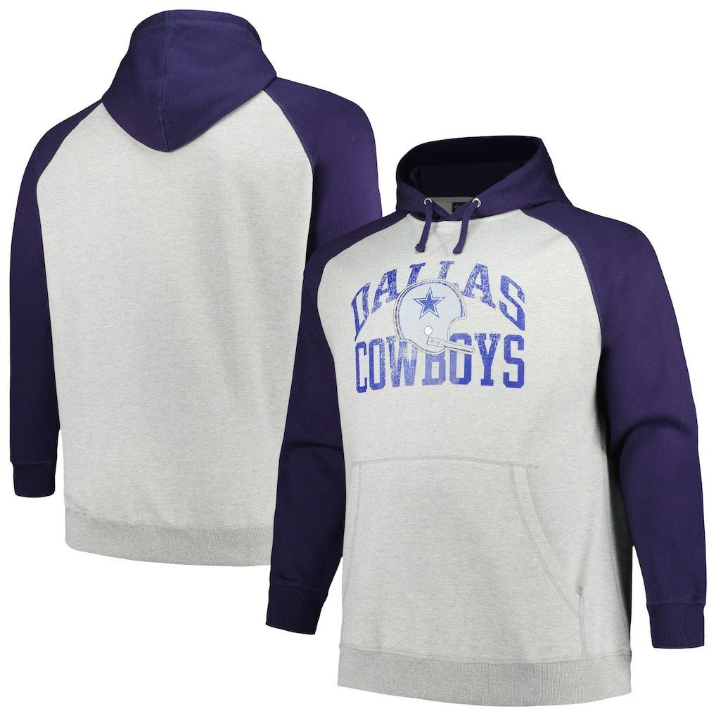 Dallas Cowboys Profile Big & Tall Favorite Arch Throwback Raglan Pullover Hoodie - Heather Gray/Navy cheap