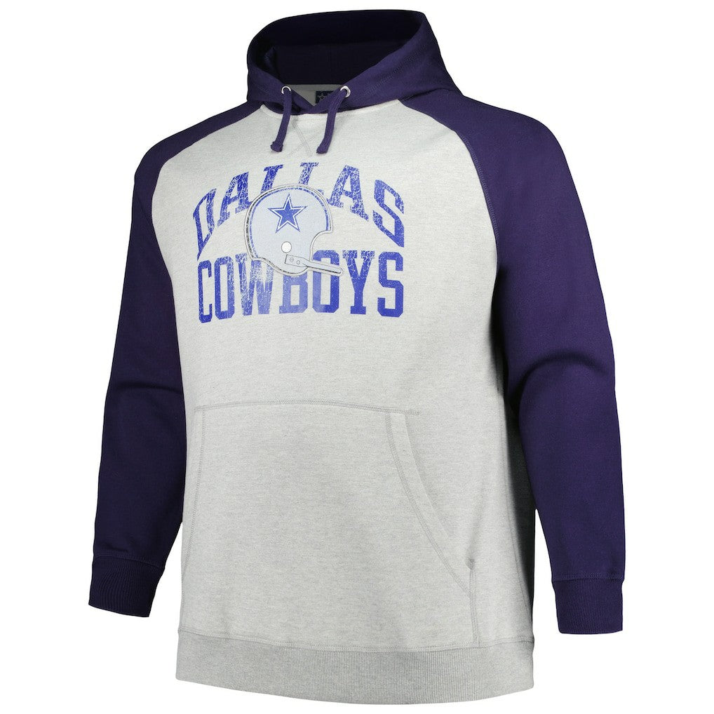 Dallas Cowboys Profile Big & Tall Favorite Arch Throwback Raglan Pullover Hoodie - Heather Gray/Navy cheap
