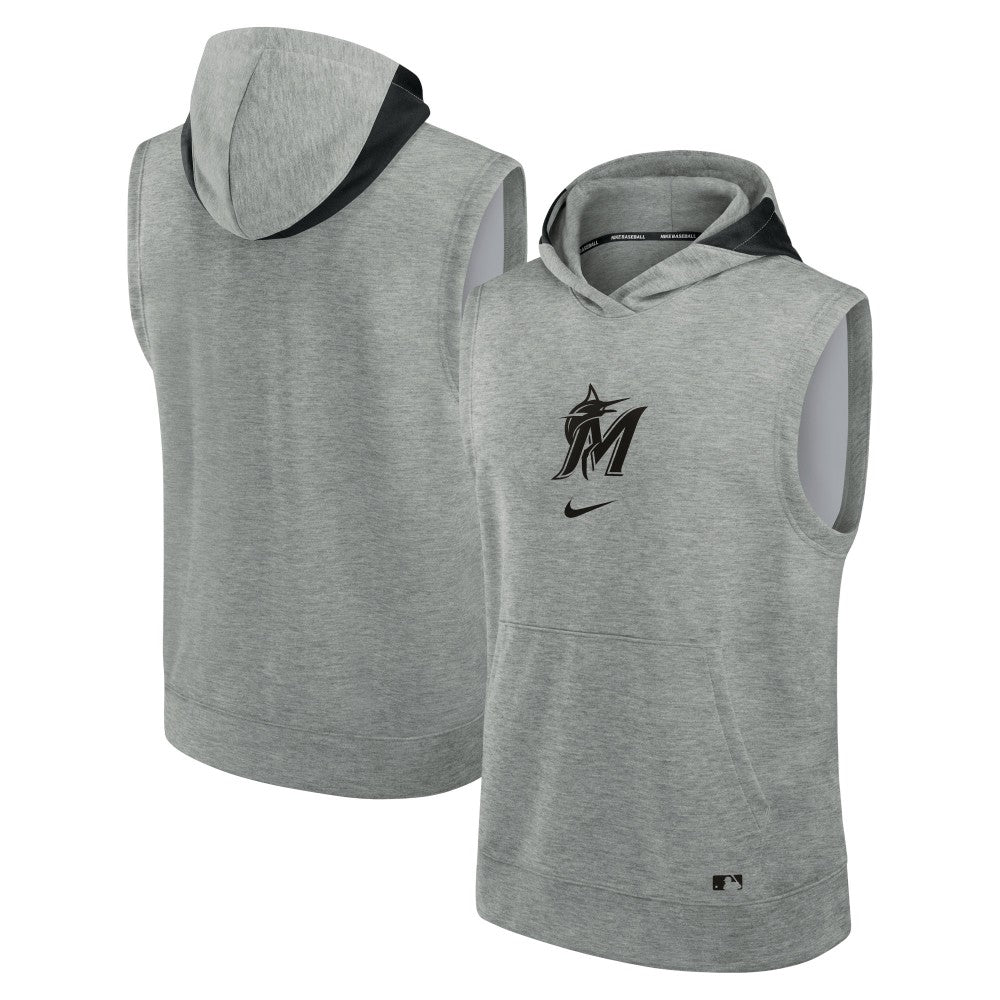 Miami Marlins Authentic Collection Early Work Dri-FIT Sleeveless Hoodie - Heather Gray | Nike