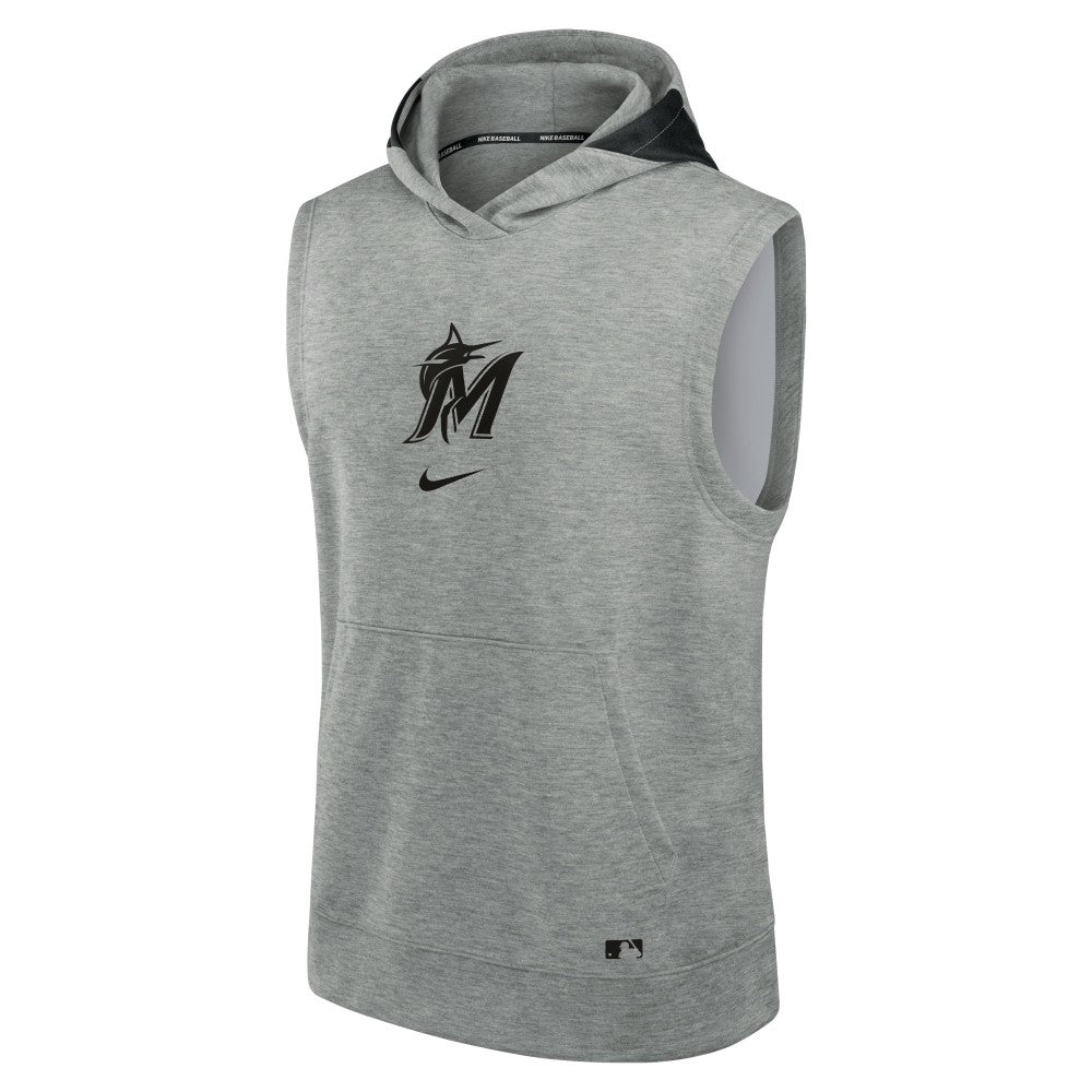 Miami Marlins Authentic Collection Early Work Dri-FIT Sleeveless Hoodie - Heather Gray | Nike