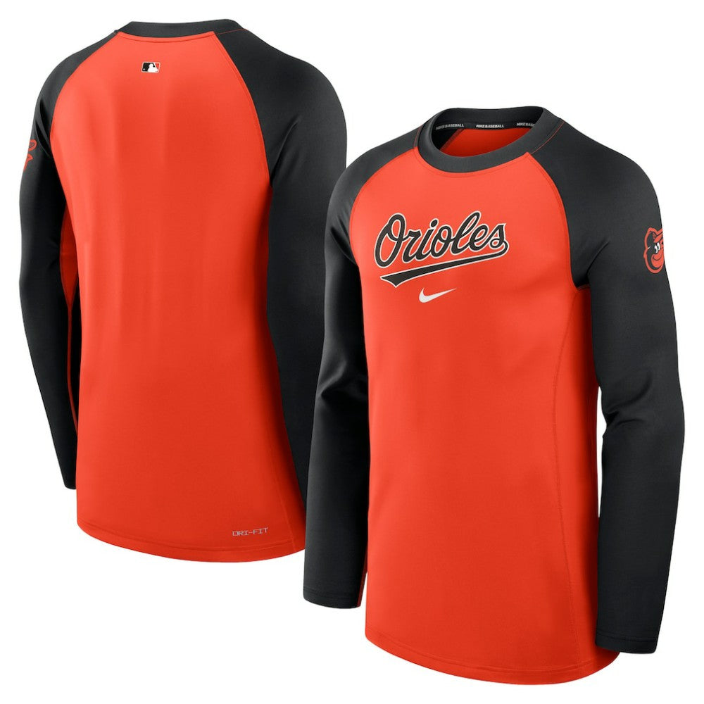Baltimore Orioles Authentic Collection Game Time Dri-FIT Raglan Long Sleeve T-Shirt - Orange/Black | Nike