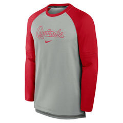 St. Louis Cardinals Authentic Collection Game Time Raglan Performance Long Sleeve T-Shirt - Heather Gray/Red | Nike