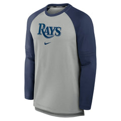 Tampa Bay Rays Authentic Collection Game Time Raglan Performance Long Sleeve T-Shirt - Heather Gray/Navy | Nike