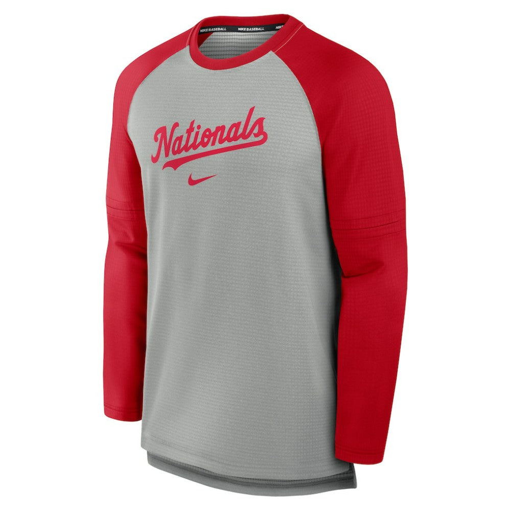 Washington Nationals Authentic Collection Game Time Raglan Performance Long Sleeve T-Shirt - Heather Gray/Red | Nike