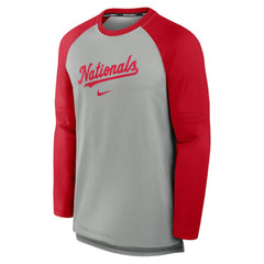 Washington Nationals Authentic Collection Game Time Raglan Performance Long Sleeve T-Shirt - Heather Gray/Red | Nike