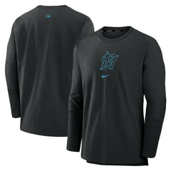 Miami Marlins Authentic Collection Player Dri-FIT Lightweight Pullover - Black | Nike