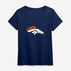 Denver Broncos Logo Athletic Women's Primary Logo V-Neck T-Shirt - Navy outlet