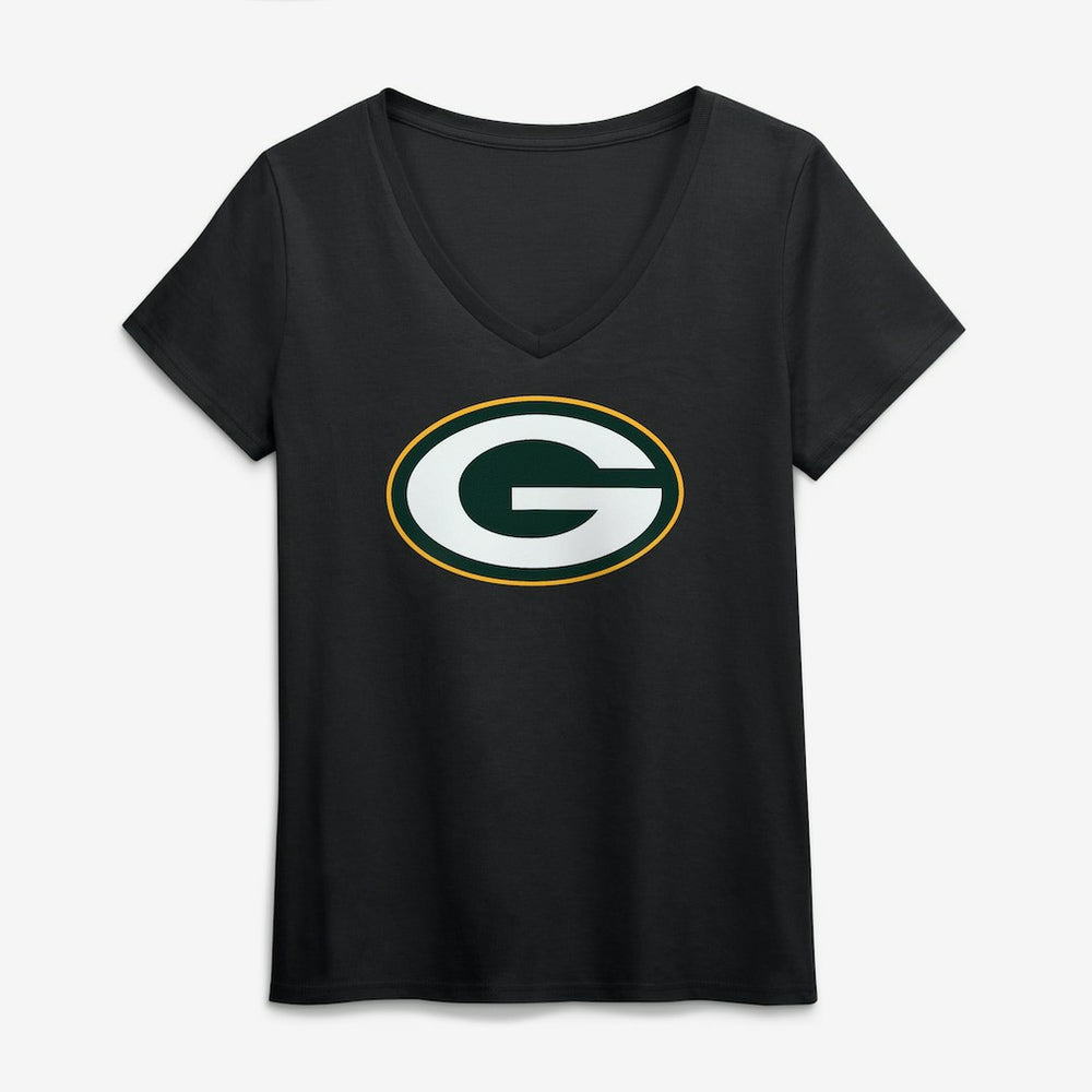 Green Bay Packers Logo Athletic Women's Primary Logo V-Neck T-Shirt - Black cheap