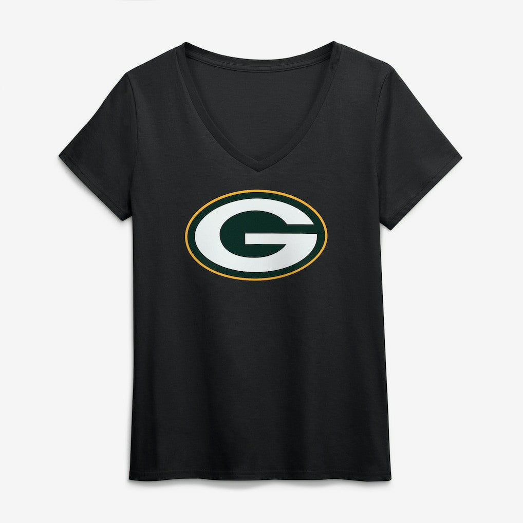 Green Bay Packers Logo Athletic Women's Primary Logo V-Neck T-Shirt - Black cheap