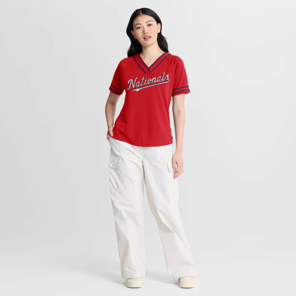 Washington Nationals Women's Diva Race Ahead Raglan V-Neck T-Shirt - Red
