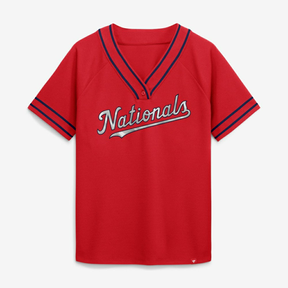 Washington Nationals Women's Diva Race Ahead Raglan V-Neck T-Shirt - Red