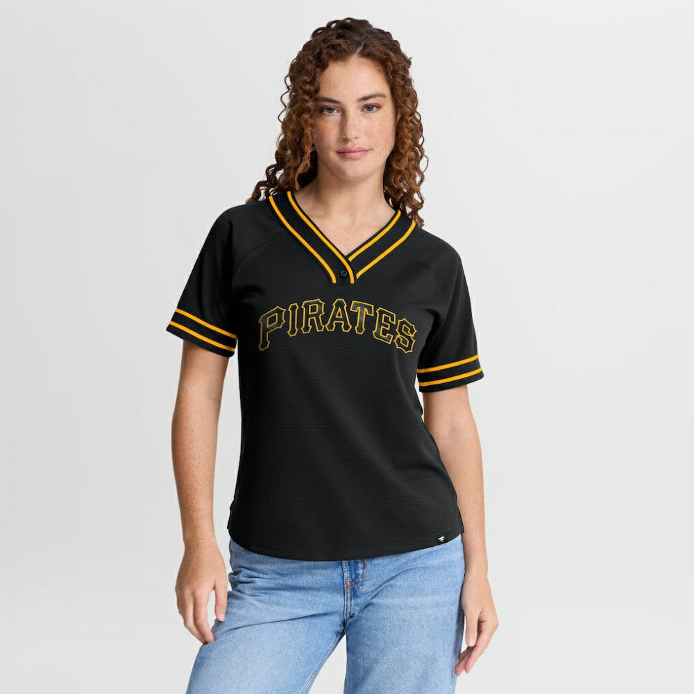 Pittsburgh Pirates Women's Diva Race Ahead Raglan V-Neck T-Shirt - Black