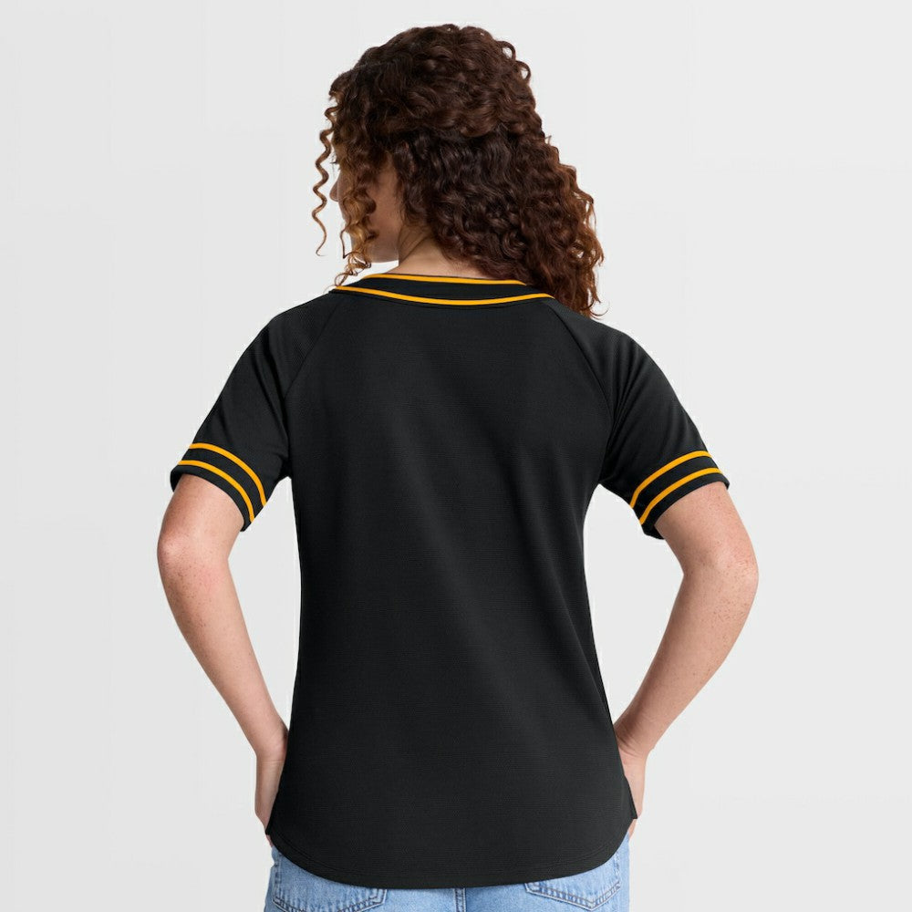Pittsburgh Pirates Women's Diva Race Ahead Raglan V-Neck T-Shirt - Black