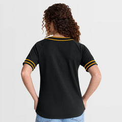 Pittsburgh Pirates Women's Diva Race Ahead Raglan V-Neck T-Shirt - Black