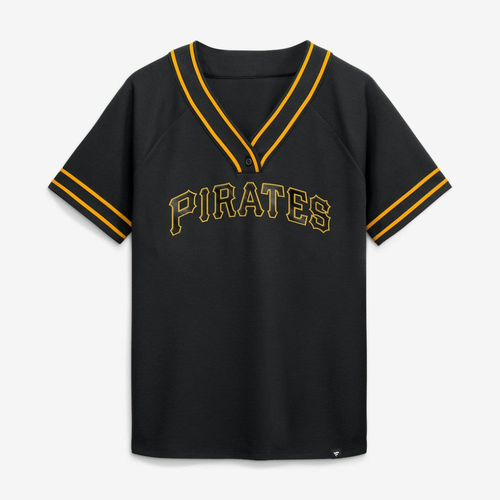 Pittsburgh Pirates Women's Diva Race Ahead Raglan V-Neck T-Shirt - Black