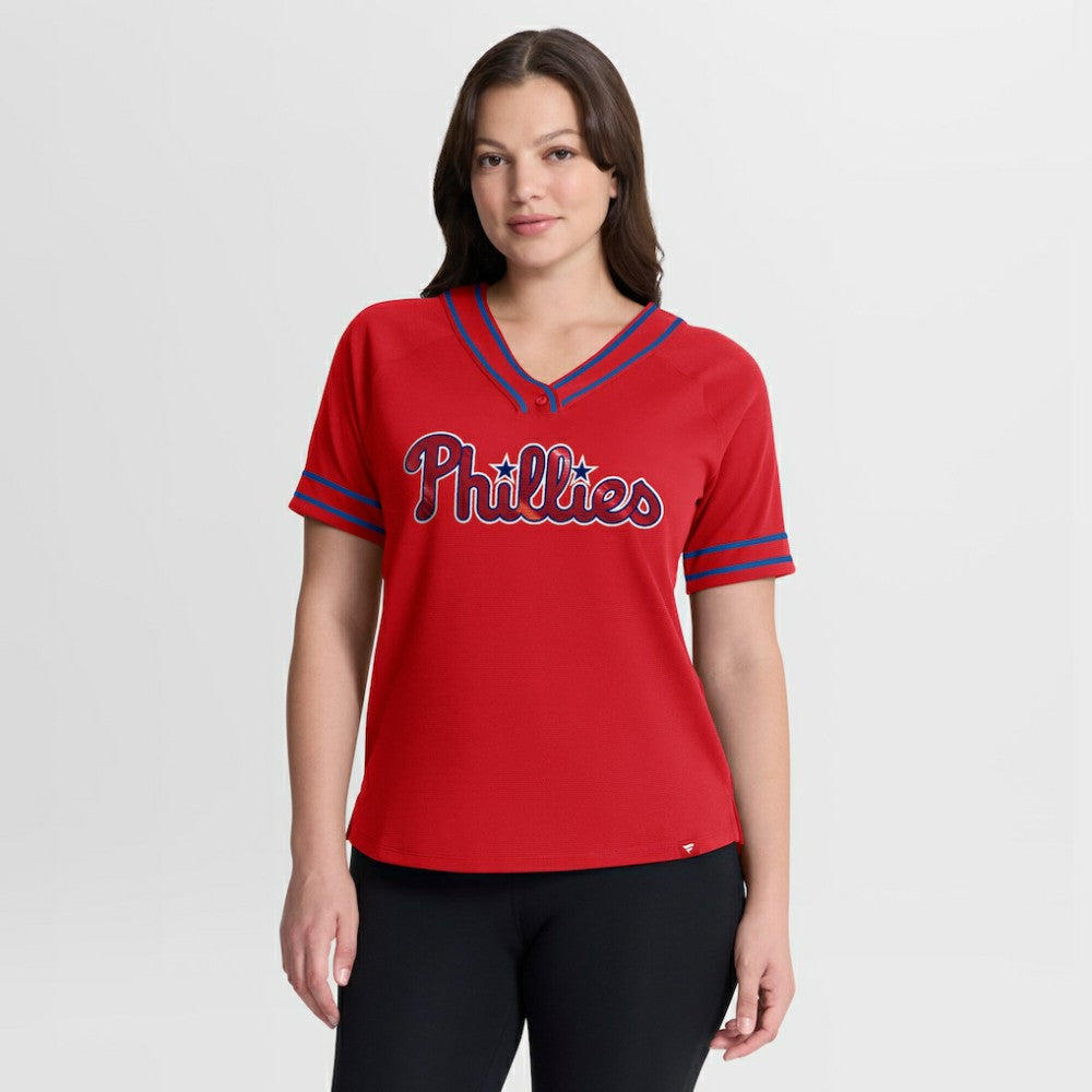 Philadelphia Phillies Women's Diva Race Ahead Raglan V-Neck T-Shirt - Red