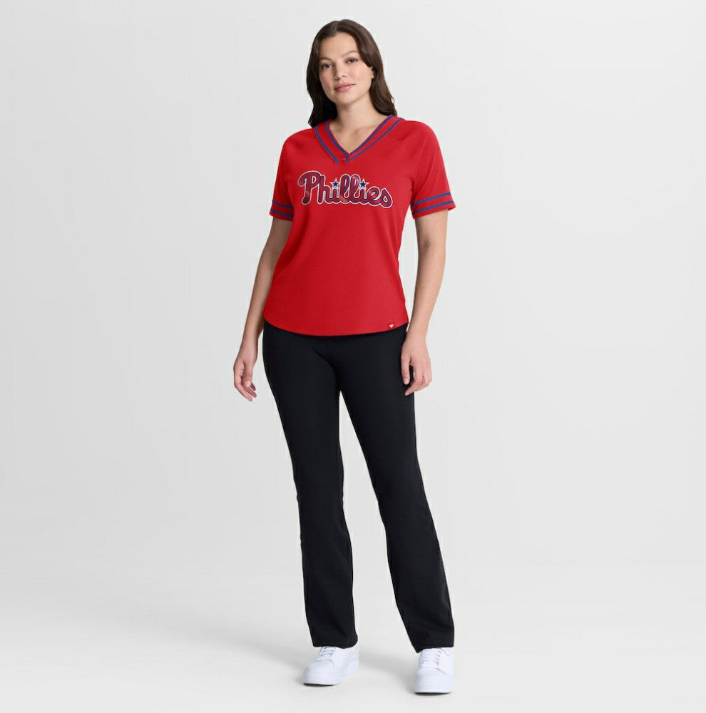 Philadelphia Phillies Women's Diva Race Ahead Raglan V-Neck T-Shirt - Red