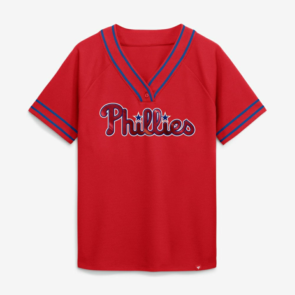 Philadelphia Phillies Women's Diva Race Ahead Raglan V-Neck T-Shirt - Red