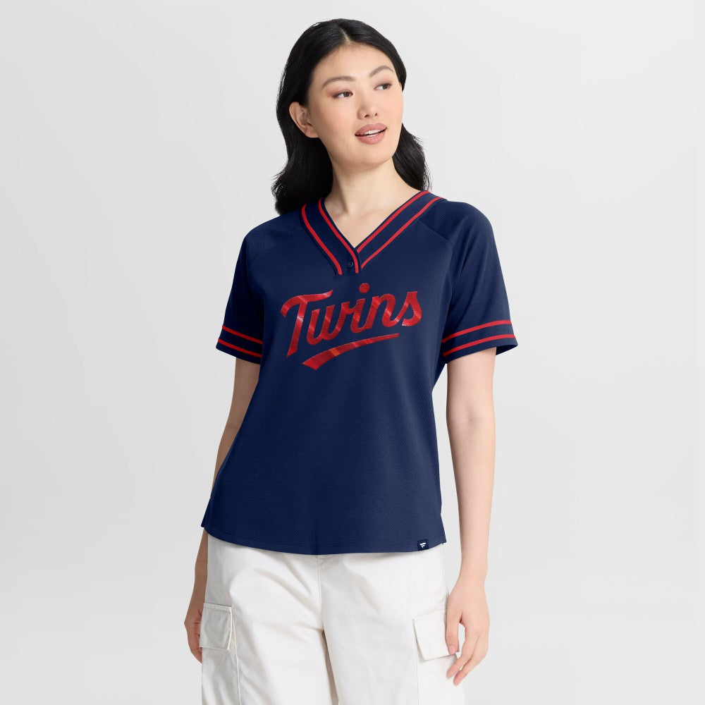 Minnesota Twins Women's Diva Race Ahead Raglan V-Neck T-Shirt - Navy
