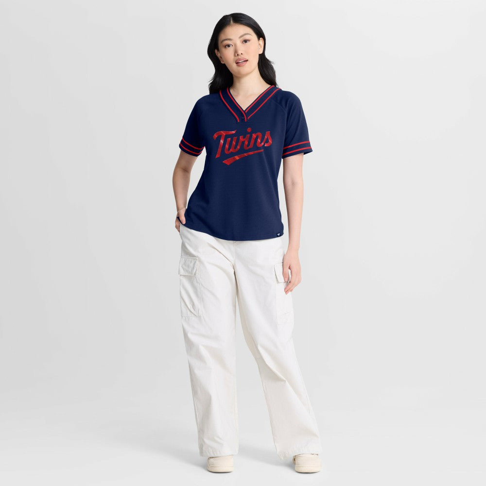 Minnesota Twins Women's Diva Race Ahead Raglan V-Neck T-Shirt - Navy
