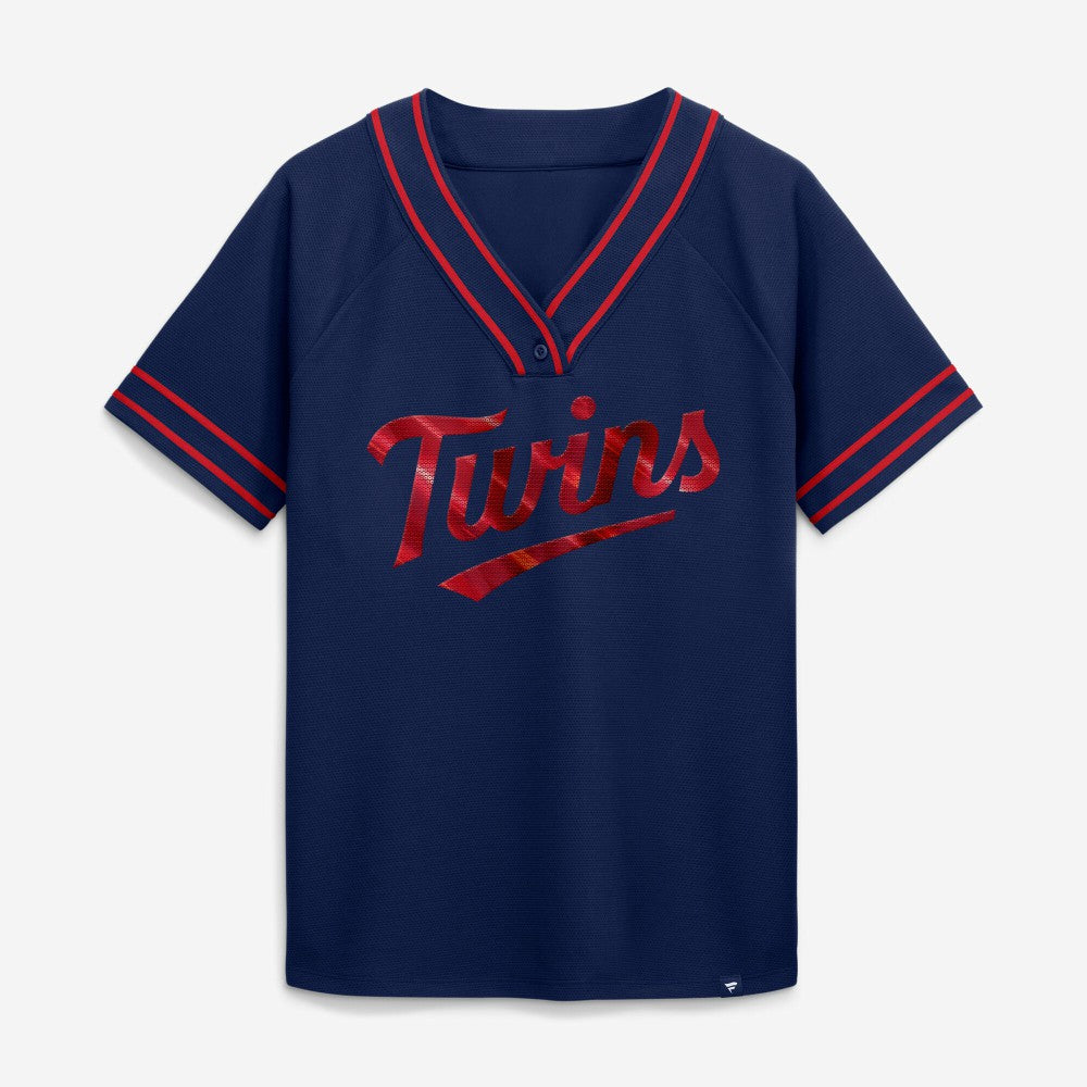 Minnesota Twins Women's Diva Race Ahead Raglan V-Neck T-Shirt - Navy