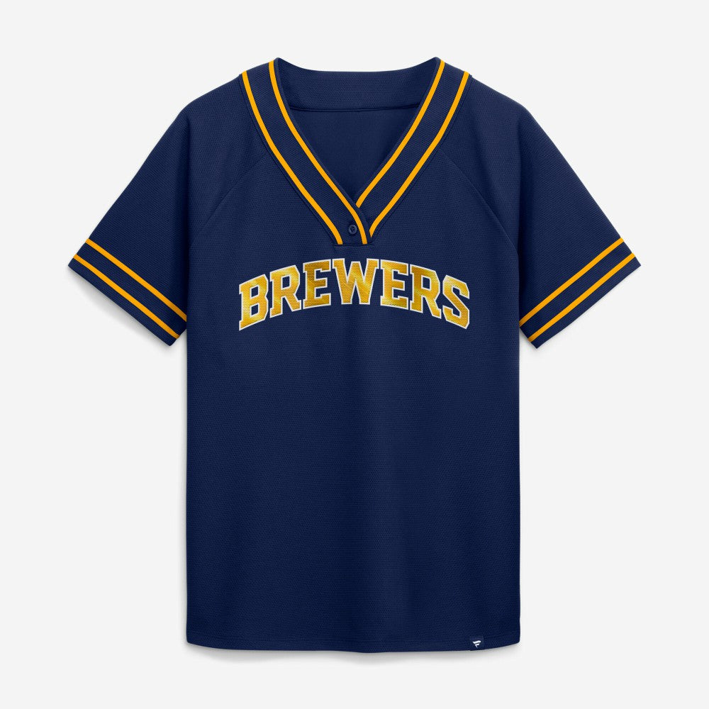 Milwaukee Brewers Women's Diva Race Ahead Raglan V-Neck T-Shirt - Navy