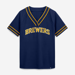 Milwaukee Brewers Women's Diva Race Ahead Raglan V-Neck T-Shirt - Navy