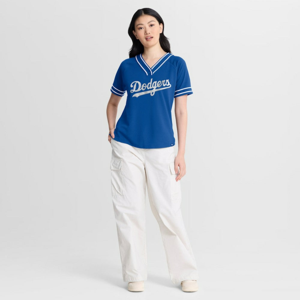 Los Angeles Dodgers Women's Diva Race Ahead Raglan V-Neck T-Shirt - Royal