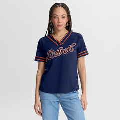 Detroit Tigers Women's Diva Race Ahead Raglan V-Neck T-Shirt - Navy