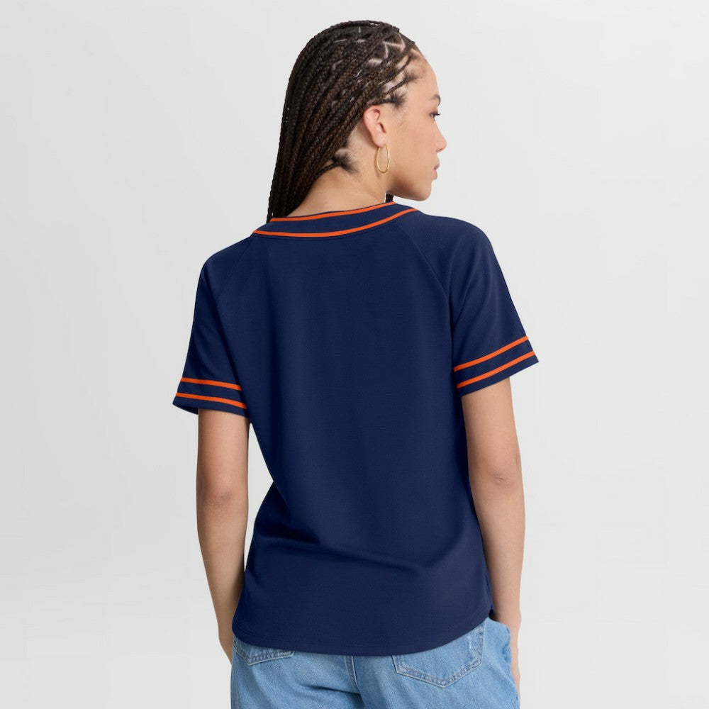 Detroit Tigers Women's Diva Race Ahead Raglan V-Neck T-Shirt - Navy