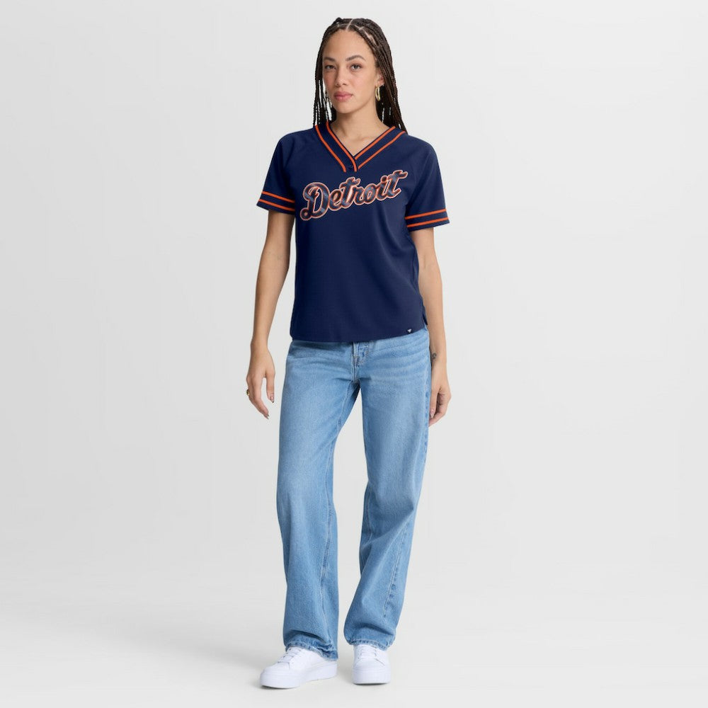Detroit Tigers Women's Diva Race Ahead Raglan V-Neck T-Shirt - Navy