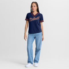 Detroit Tigers Women's Diva Race Ahead Raglan V-Neck T-Shirt - Navy