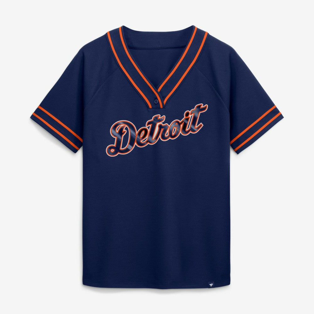 Detroit Tigers Women's Diva Race Ahead Raglan V-Neck T-Shirt - Navy
