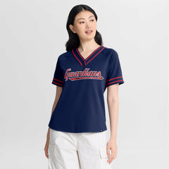 Cleveland Guardians Women's Diva Race Ahead Raglan V-Neck T-Shirt - Navy