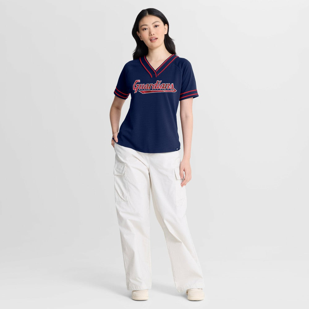 Cleveland Guardians Women's Diva Race Ahead Raglan V-Neck T-Shirt - Navy