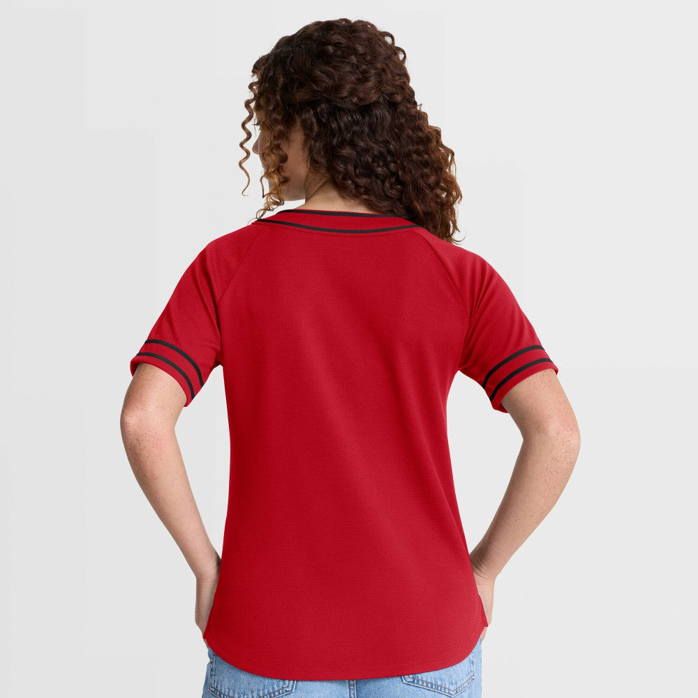 Cincinnati Reds Women's Diva Race Ahead Raglan V-Neck T-Shirt - Red