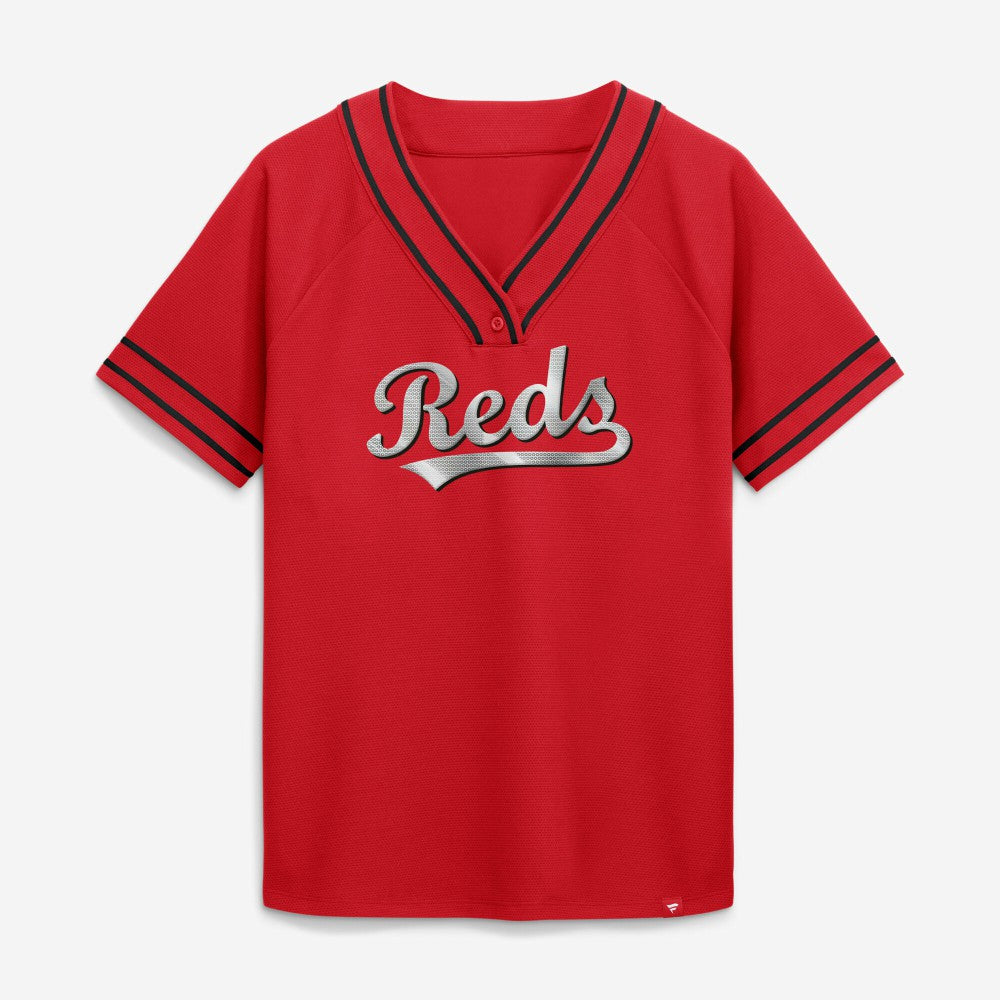 Cincinnati Reds Women's Diva Race Ahead Raglan V-Neck T-Shirt - Red