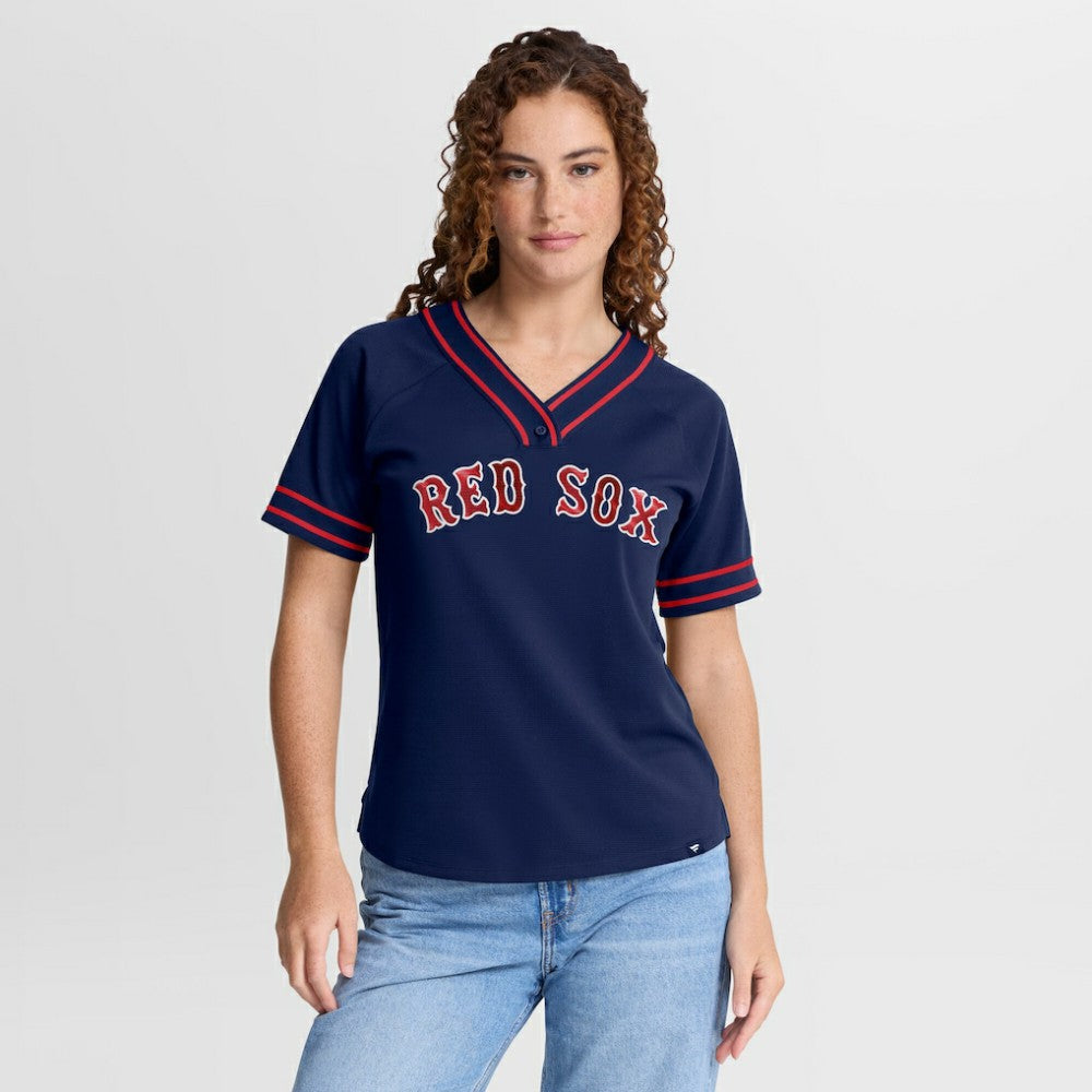 Boston Red Sox Women's Diva Race Ahead Raglan V-Neck T-Shirt - Navy