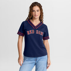 Boston Red Sox Women's Diva Race Ahead Raglan V-Neck T-Shirt - Navy