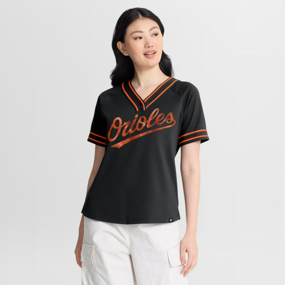 Baltimore Orioles Women's Diva Race Ahead Raglan V-Neck T-Shirt - Black