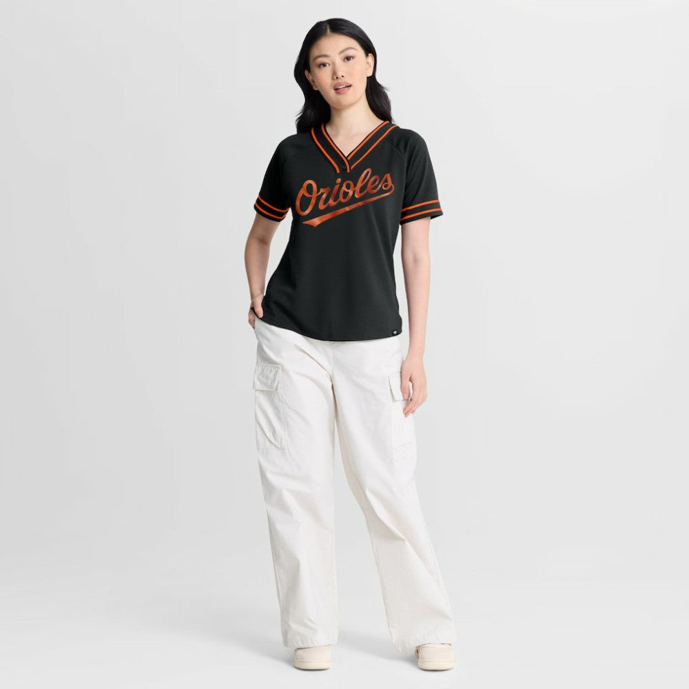 Baltimore Orioles Women's Diva Race Ahead Raglan V-Neck T-Shirt - Black