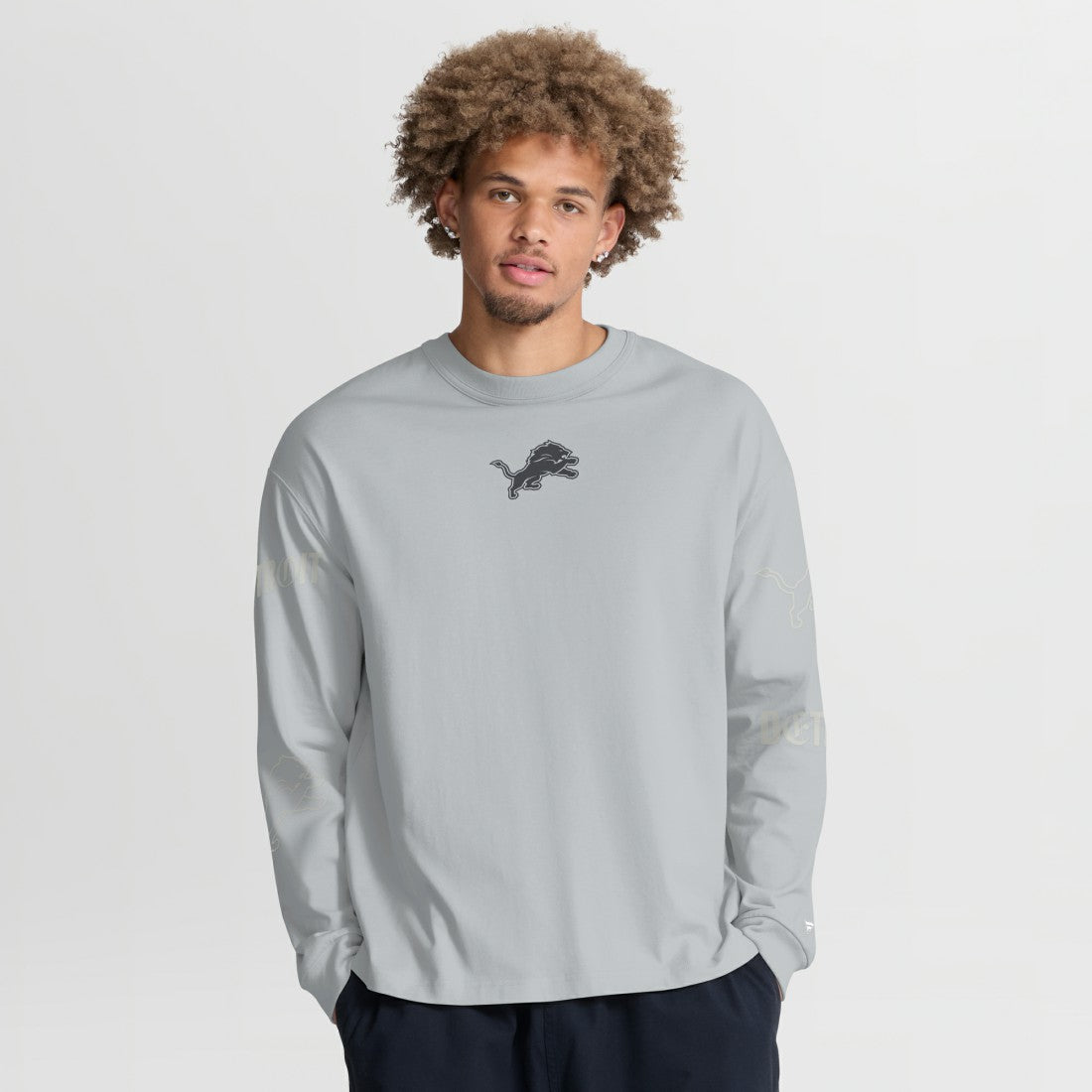 Detroit Lions Oversized Type Play Long Sleeve T-Shirt - Gray discount