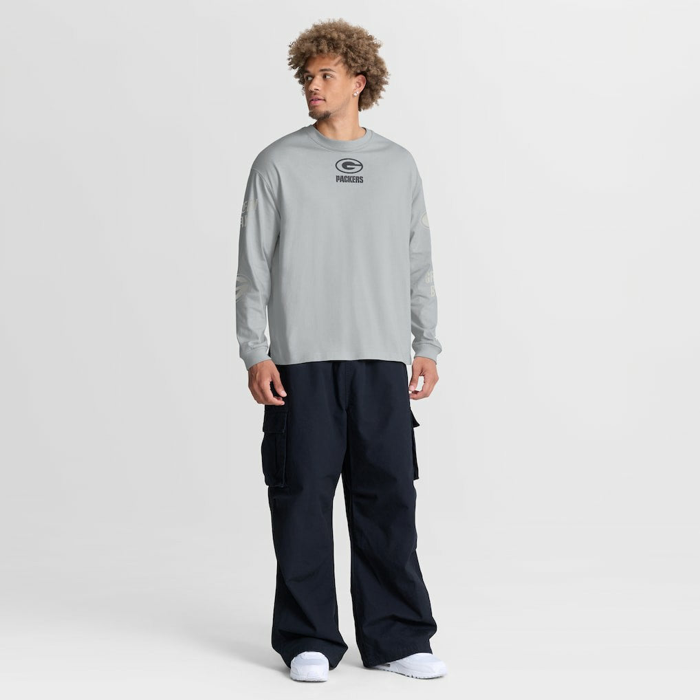 Green Bay Packers Oversized Type Play Long Sleeve T-Shirt - Gray discount