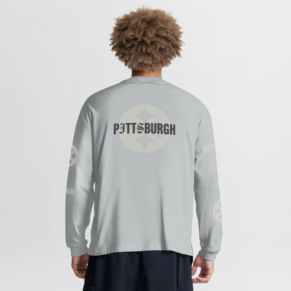 Pittsburgh Steelers Oversized Type Play Long Sleeve T-Shirt - Gray cheap